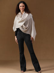 Contemporary Abstract Reversible Wool-Blend Tonal Beige Stole for Women with Striped Border