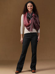 Contemporary Abstract Reversible Wool-Blend Maroon Black Stole for Women with Striped Border