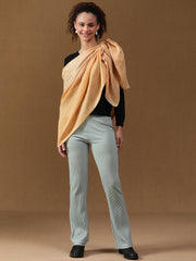 Contemporary Abstract Reversible Wool-Blend Mustard Yellow Stole for Women with Striped Border