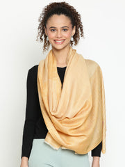Contemporary Abstract Reversible Wool-Blend Mustard Yellow Stole for Women with Striped Border