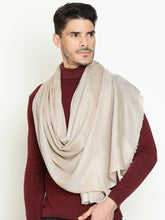 Elegant Wool-Blend Travel Unisex Scarf with Mixed Weave Patterns in Toosh Beige