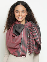 Contemporary Abstract Reversible Wool-Blend Maroon Black Stole for Women with Striped Border