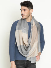 Soft Wool-Cashmere Unisex Scarf with Neutral Checks– Natural Blue & Toosh
