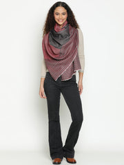 Contemporary Abstract Reversible Wool-Blend Maroon Black Stole for Women with Striped Border