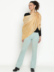 Contemporary Abstract Reversible Wool-Blend Mustard Yellow Stole for Women with Striped Border