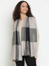 Neutral Grey Wool & Cashmere Checked Winter Stole