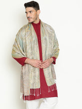 Jacquard Wool Modal Scarf with subtle sheen and ethnic paisley-Light Green