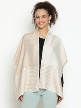 Contemporary Abstract Reversible Wool-Blend Toosh Ivory Stole for Women with Striped Border