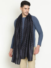 Contemporary Wool-Blend all over Checkered Weave Midnight Blue Scarf