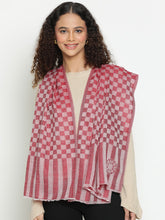 Contemporary Wool-Blend all over Checkered Weave Coral Red Stole