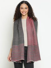 Contemporary Abstract Reversible Wool-Blend Maroon Black Stole for Women with Striped Border