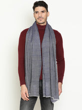 Elegant Wool-Blend Travel Unisex Scarf with Mixed Weave Patterns in Navy