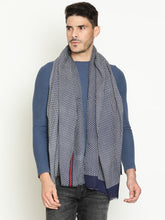Men’s Printed Herringbone Scarf in Navy Pure Wool