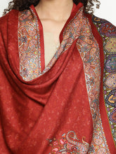 Heritage Printed Maroon Wool Blend Scarf with Paisley Border Detailing for Women