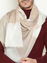 Luxury Big-Check Wool-Cashmere Unisex Scarf in Vibrant Ivory and Beige Color
