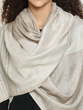 Contemporary Abstract Reversible Wool-Blend Tonal Beige Stole for Women with Striped Border