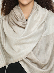 Contemporary Abstract Reversible Wool-Blend Tonal Beige Stole for Women with Striped Border