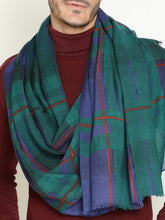 Men’s Wool Tartan Wrap – Navy and Green Checks