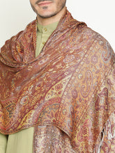 Jacquard Wool Modal Scarf with subtle sheen and ethnic paisley-Brown Beige