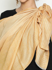 Contemporary Abstract Reversible Wool-Blend Mustard Yellow Stole for Women with Striped Border