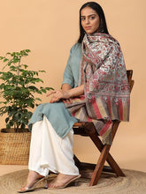 Wool Kalamkari Printed Shawl Neutral Two-Tone