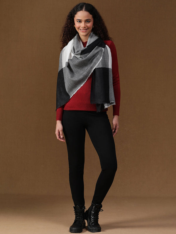 Black Herringbone Wool Stole
