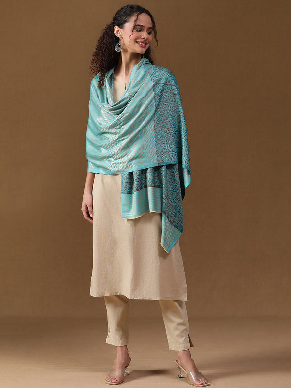 Blue Herringbone Weave Wool Stole