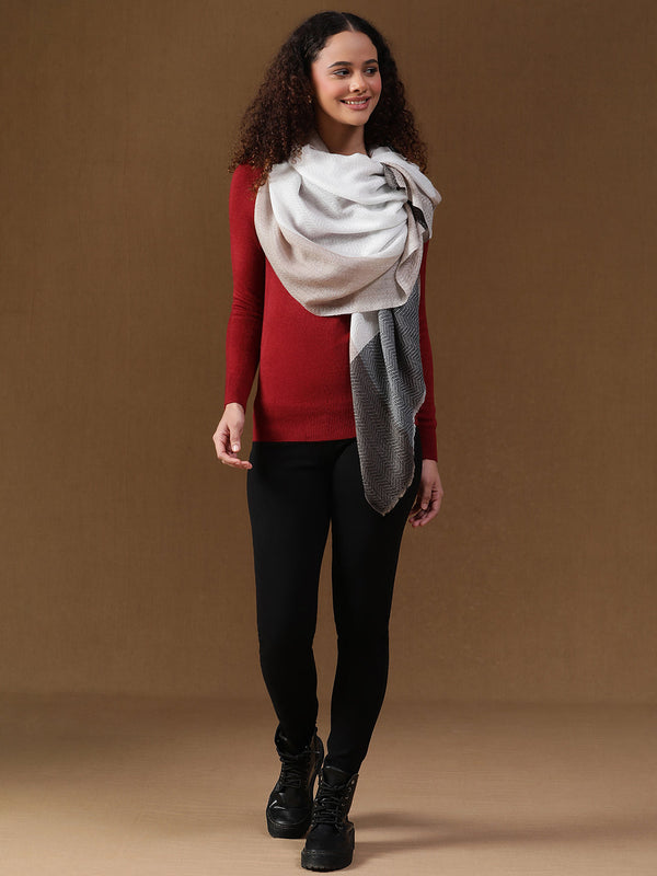 Beige Herringbone Wool Stole