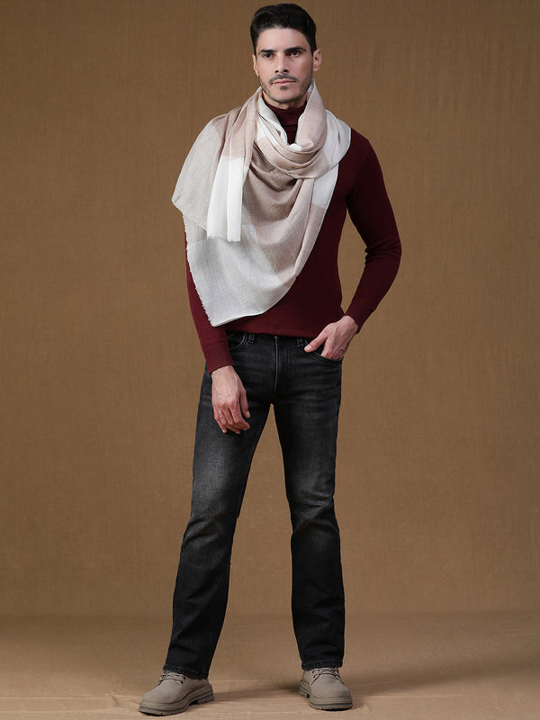 Beige white checked wool stole