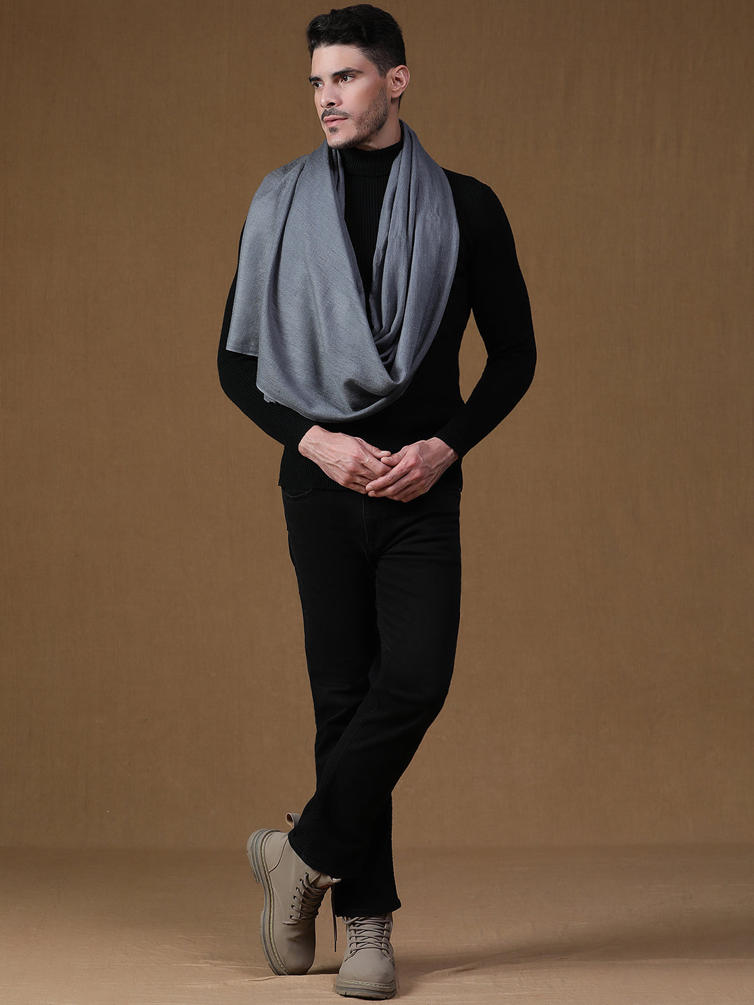 Formal Wool Blend Muffler for Men – Ash Grey