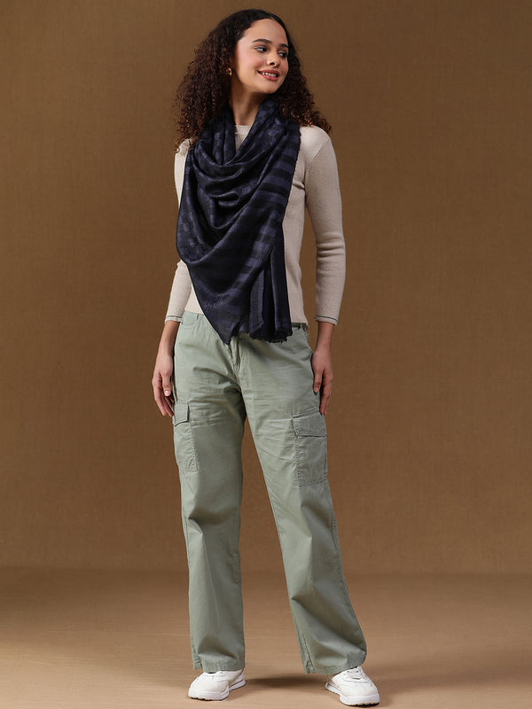 navy Checkered Weave wool Stole