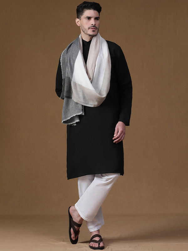 Ivory Black Herringbone Wool Muffler