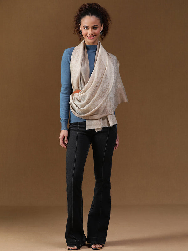 Beige Weave with Border cashmere stole