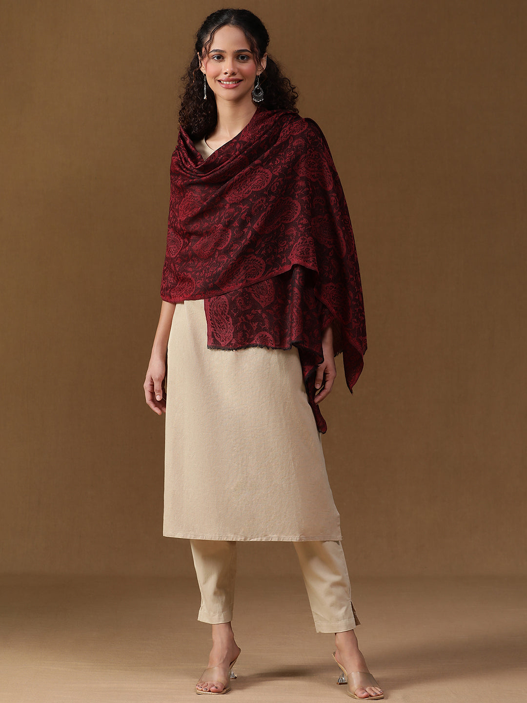 Timeless Wool-Blend Scarf – Paisley in Rich Contemporary Maroon Red Color