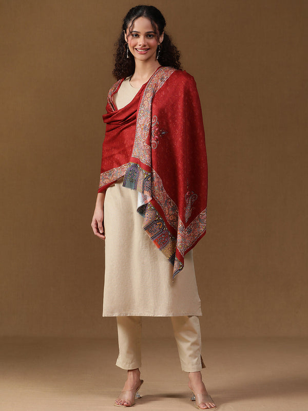Printed Maroon Wool  Scarf