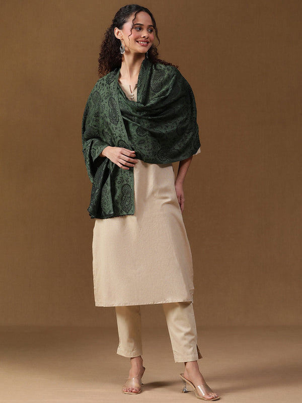 Paisley Olive wool Scarf