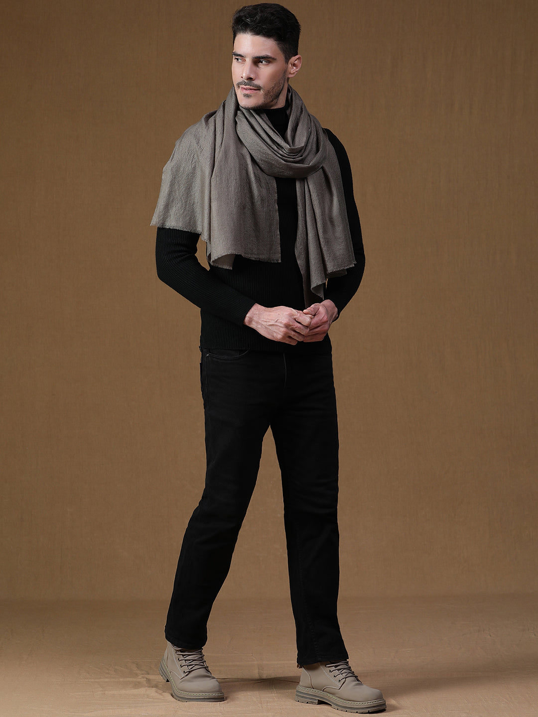 The Classic Weave – Pure Cashmere Herringbone Stole in Natural Toosh Shade