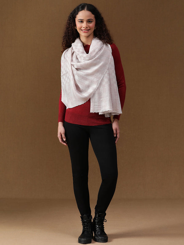 Ivory Checkered Weave Wool Scarf
