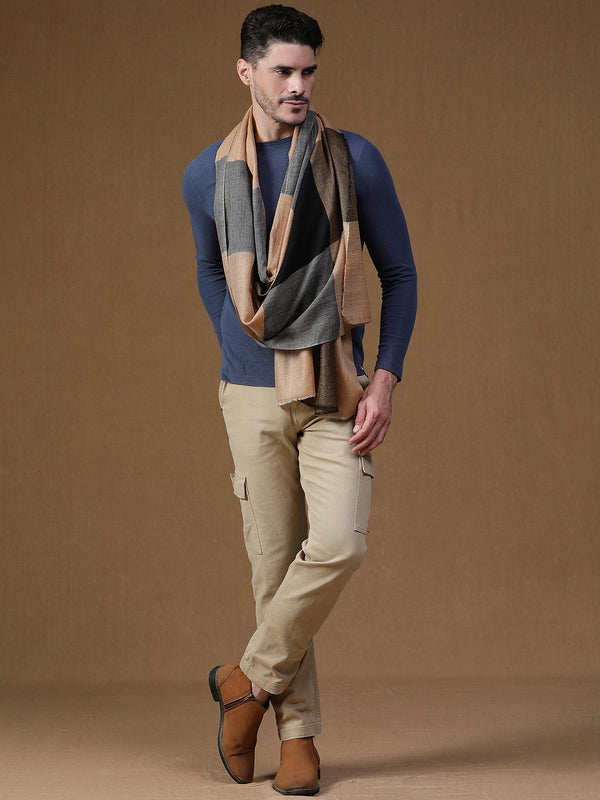 Mustard Big Check wool stole