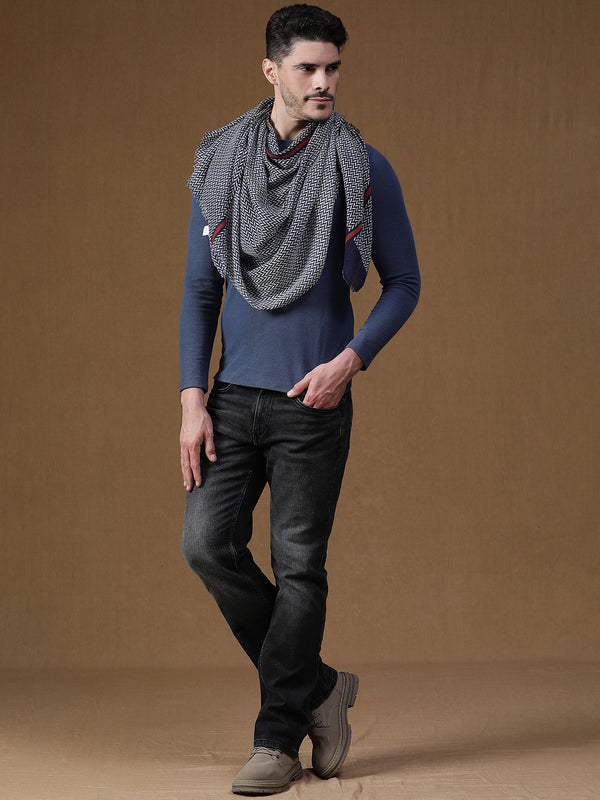 Navy Printed Herringbone wool muffler