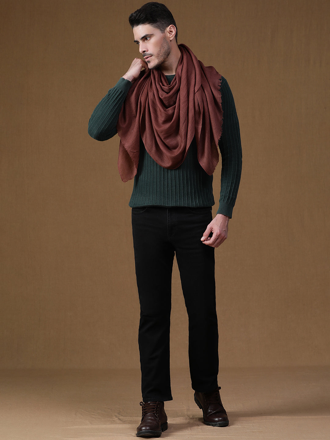 Formal Wool Blend Muffler for Men – Coffee Brown