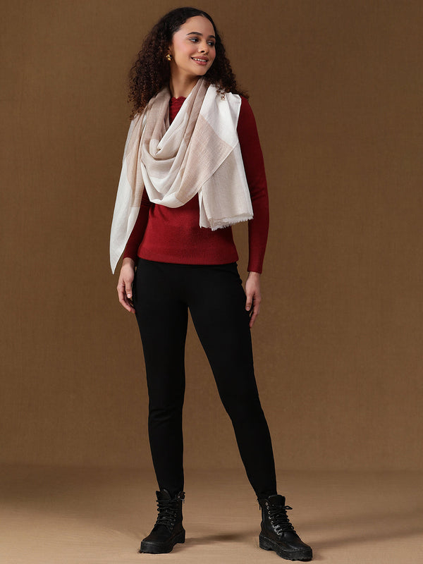 Beige & White Checked Wool Stole