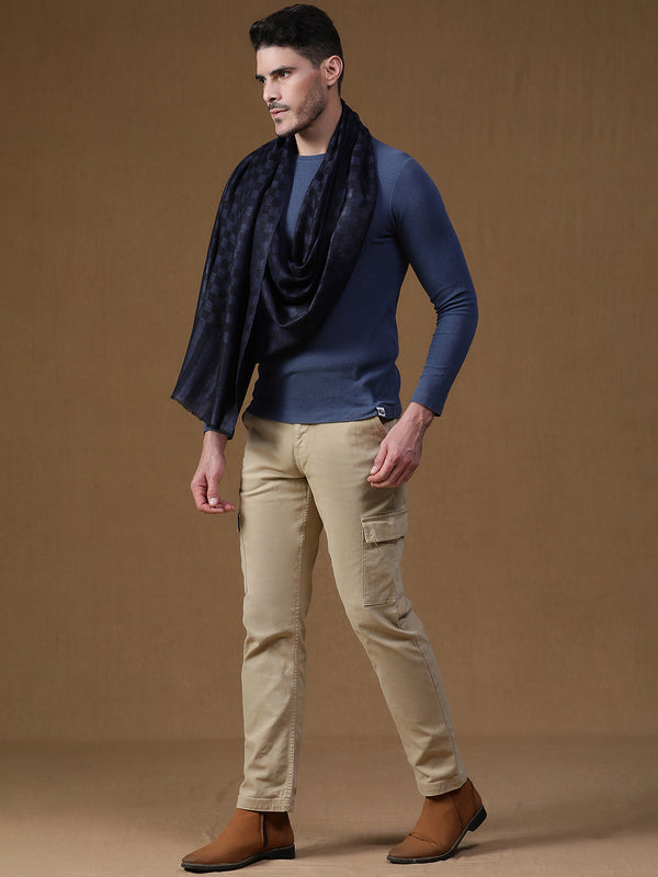 Blue Checkered Weave wool muffler