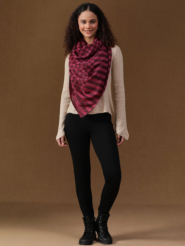 Maroon Checkered Weave wool Scarf