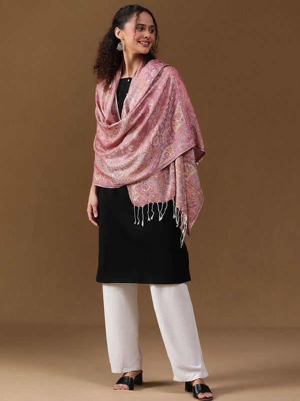 Printed Coral Red Wool Scarf