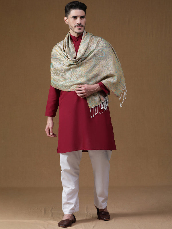 Paisley Light Green Wool Stole