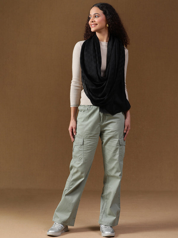 Black Checkered Weave Wool Scarf