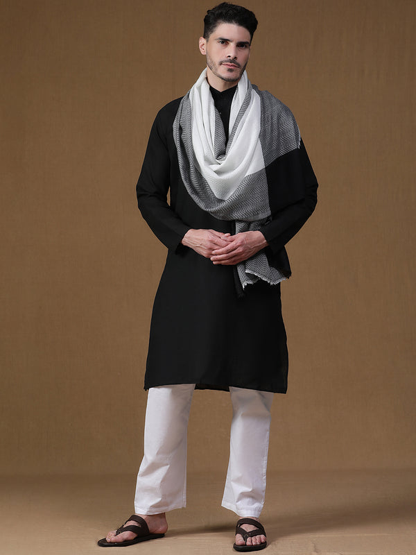 Black White Herringbone wool muffler