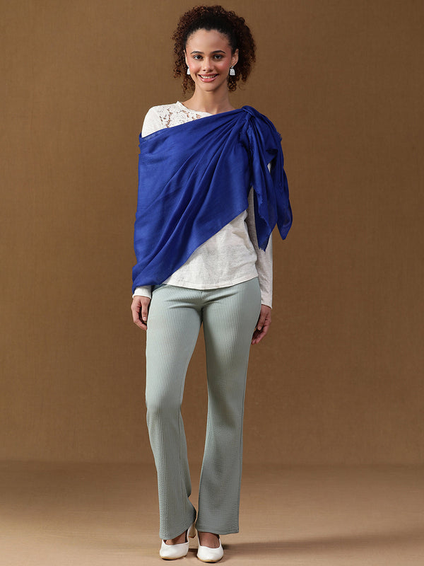 Blue Diamond Weave Wool Scarf