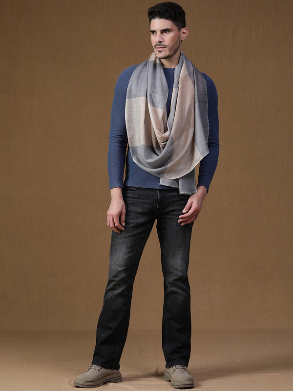 blue beige Checks wool stole